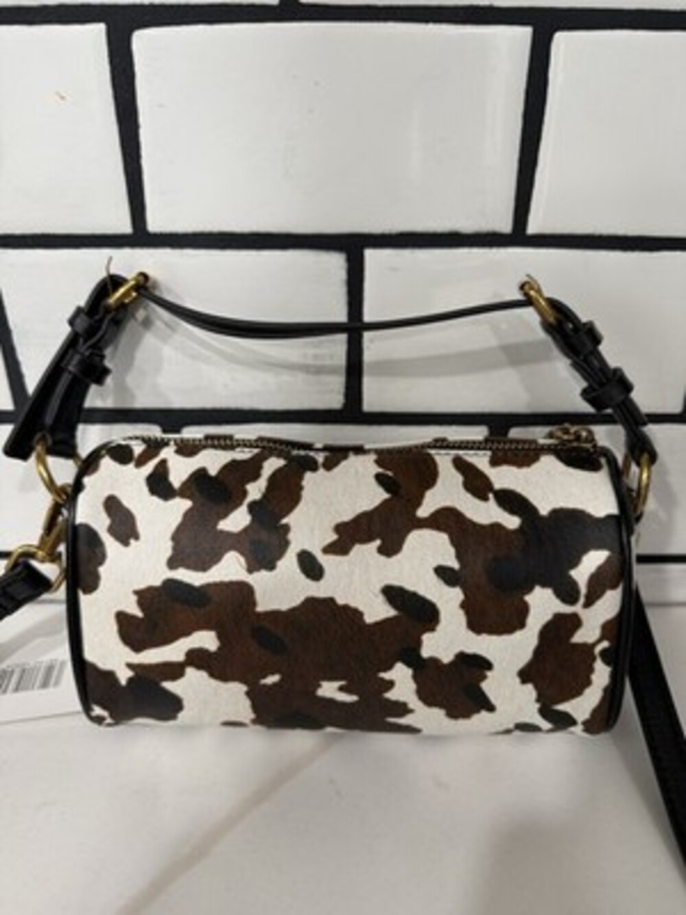 NWT Steve Madden Cow Print Barrel Crossbody Bag Brown White Cylinder Handbag - Picture 5 of 8